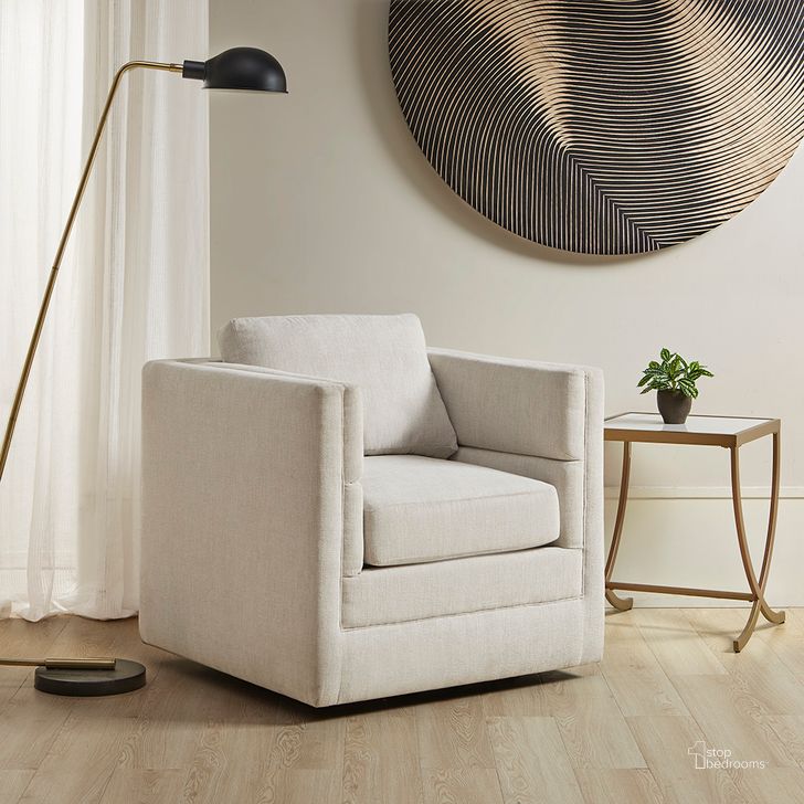 The appearance of Osborne Swivel Chair In Ivory designed by Olliix in the  interior design. This ivory piece of furniture  was selected by 1StopBedrooms from Osborne Collection to add a touch of cosiness and style into your home. Sku: MT103-0143. Material: Wood. Product Type: Living Room Chair. Image1