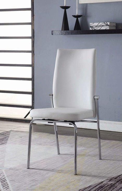 The appearance of Osias Side Chair Set of 2 In White Pu And Chrome designed by ACME in the modern / contemporary interior design. This chrome piece of furniture  was selected by 1StopBedrooms from Osias Collection to add a touch of cosiness and style into your home. Sku: 73152. Material: Metal. Product Type: Side Chair.