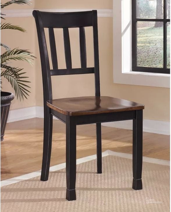 The appearance of Owingsville Slat Side Chair Set of 2 designed by Signature Design by Ashley in the transitional interior design. This black/brown piece of furniture  was selected by 1StopBedrooms from Owingsville Collection to add a touch of cosiness and style into your home. Sku: D580-02. Material: Wood. Product Type: Side Chair. Image1