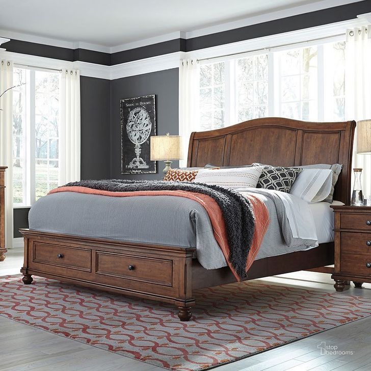 The appearance of Oxford Sleigh Storage Bed (Whiskey Brown) (California King) designed by Aspenhome in the traditional interior design. This whiskey brown piece of furniture  was selected by 1StopBedrooms from Oxford Collection to add a touch of cosiness and style into your home. Sku: I07-404-WBR;I07-407D-WBR;I07-410-WBR. Bed Type: Storage Bed. Product Type: Storage Bed. Bed Size: California King. Image1