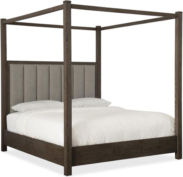 The appearance of Miramar Aventura Dark Wood Jackson King Canopy Bed designed by Hooker in the transitional interior design. This brown piece of furniture  was selected by 1StopBedrooms from Miramar Aventura Collection to add a touch of cosiness and style into your home. Sku: 6202-90653-DKW;6202-90667-DKW;6202-90TALL-KING. Bed Type: Canopy Bed. Material: Wood. Product Type: Canopy Bed. Bed Size: King.