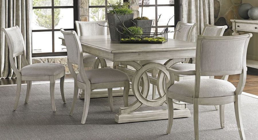 The appearance of Oyster Bay Montauk Extendable Rectangular Dining Room Set designed by Lexington in the transitional interior design. This white piece of furniture  was selected by 1StopBedrooms from Oyster Bay Collection to add a touch of cosiness and style into your home. Sku: 01-0714-876;01-0714-882-01. Table Base Style: Trestle. Material: Wood. Product Type: Dining Room Set. Table Top Shape: Rectangular. Image1