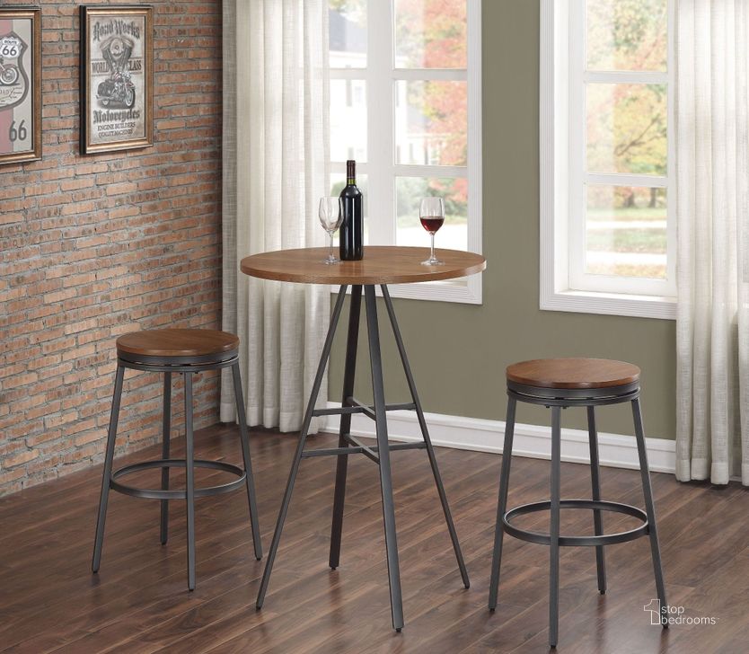 The appearance of Brown Round Pub Set with Backless Bar Stool designed by American Woodcrafters in the transitional interior design. This brown piece of furniture  was selected by 1StopBedrooms from Miscellaneous Collection to add a touch of cosiness and style into your home. Sku: P1-101;B1-100-25W. Table Top Shape: Round. Material: Wood. Product Type: Bistro & Pub Set. Image1