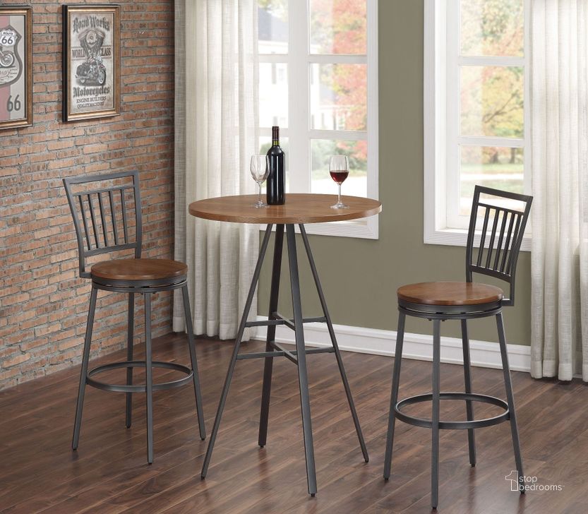 The appearance of Brown Round Pub Set with Slat Back Bar Stool designed by American Woodcrafters in the transitional interior design. This brown piece of furniture  was selected by 1StopBedrooms from Miscellaneous Collection to add a touch of cosiness and style into your home. Sku: P1-101;B1-101-25W. Table Top Shape: Round. Material: Wood. Product Type: Bistro & Pub Set. Image1