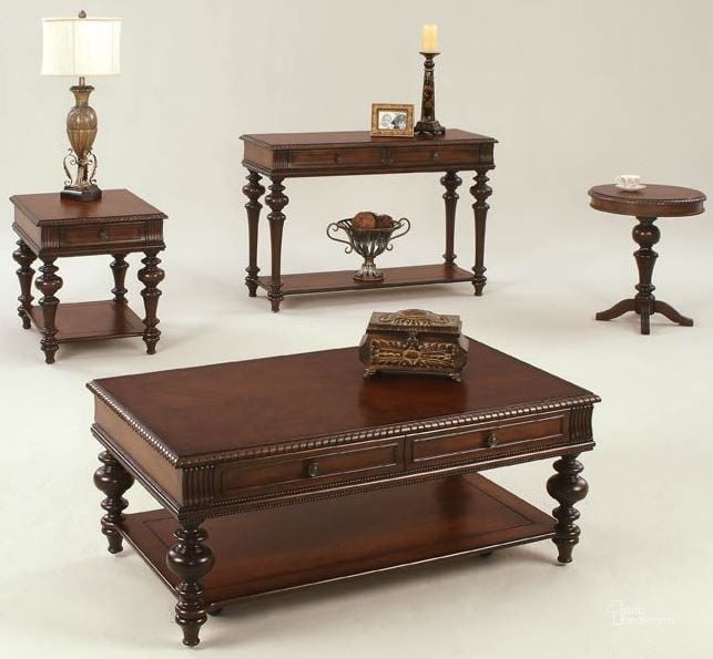 The appearance of Mountain Manor Heritage Cherry Occasional Table Set designed by Progressive Furniture in the traditional interior design. This brown piece of furniture  was selected by 1StopBedrooms from Mountain Collection to add a touch of cosiness and style into your home. Sku: P587-29;P587-01. Material: Wood. Product Type: Occasional Table Set. Image1