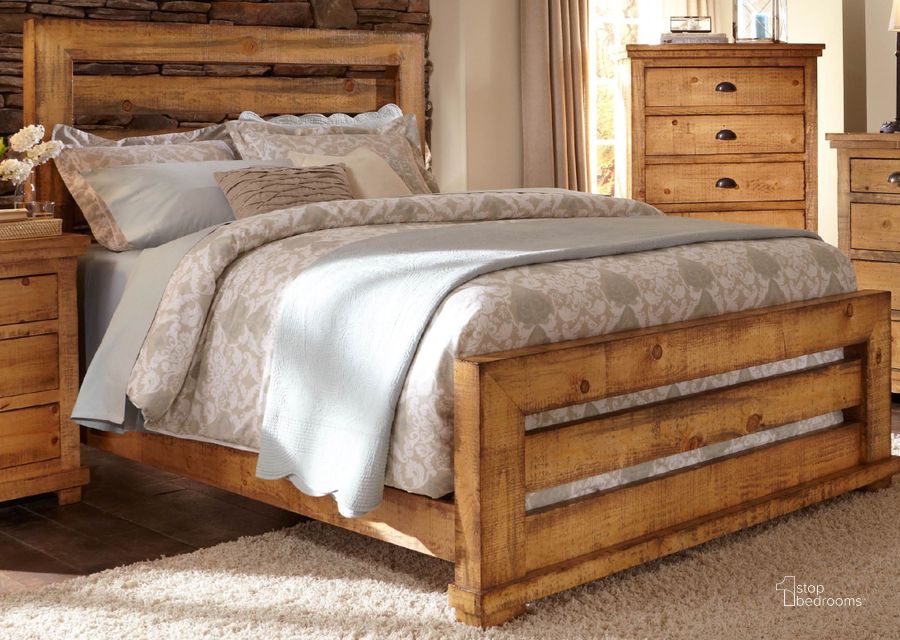 The appearance of Willow Distressed Pine King Slat Bed designed by Progressive Furniture in the transitional interior design. This brown piece of furniture  was selected by 1StopBedrooms from Willow Collection to add a touch of cosiness and style into your home. Sku: P608-80;P608-81;P608-78. Material: Wood. Bed Size: King. Product Type: Slat / Spindle Bed. Bed Type: Slat / Spindle Bed. Image1