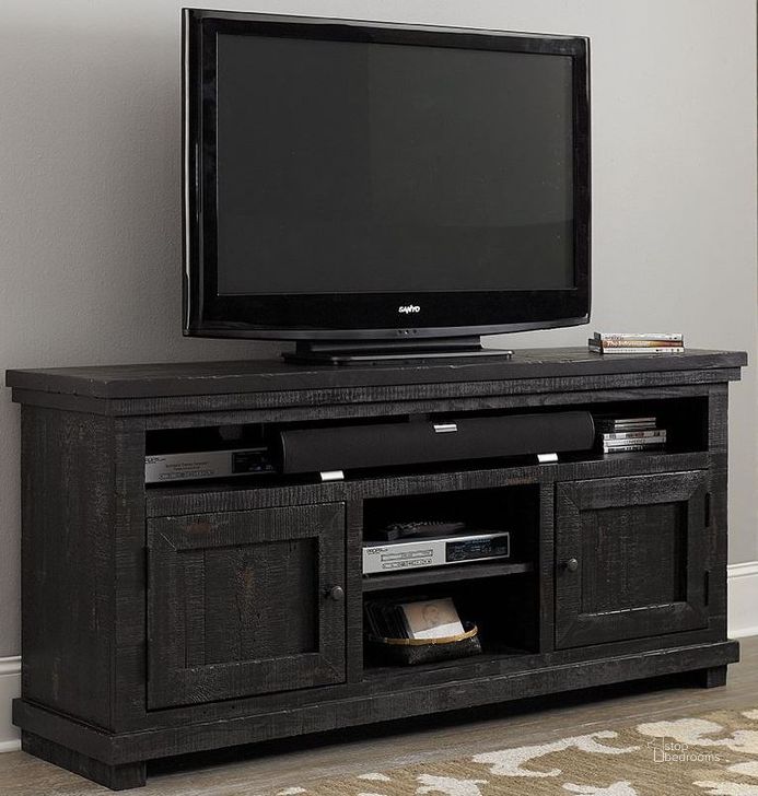 The appearance of Willow Distressed Black 64 Console designed by Progressive Furniture in the transitional interior design. This black piece of furniture  was selected by 1StopBedrooms from Willow Collection to add a touch of cosiness and style into your home. Sku: P612E-64. Material: Wood. Product Type: TV Console.