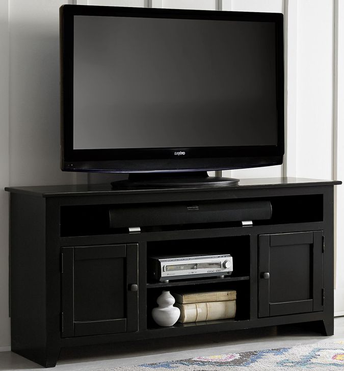 The appearance of Rio Bravo 58" Black Entertainment Console designed by Progressive Furniture in the transitional interior design. This black piece of furniture  was selected by 1StopBedrooms from Rio Bravo Collection to add a touch of cosiness and style into your home. Sku: P705-58B. Material: Wood. Product Type: Entertainment Console. Image1