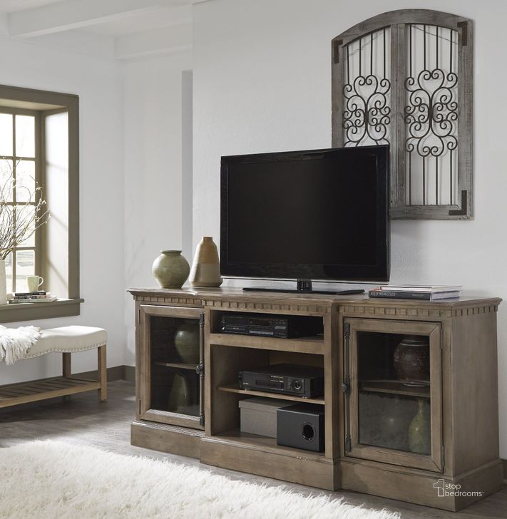 The appearance of Andover Court Antique Mist 74" Console designed by Progressive Furniture in the traditional interior design. This brown piece of furniture  was selected by 1StopBedrooms from Andover Court Collection to add a touch of cosiness and style into your home. Sku: P745-74. Material: Wood. Product Type: TV Console. Image1