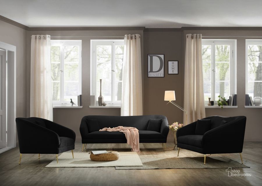 The appearance of Paladena Black Living Room Set designed by Furnique in the modern / contemporary interior design. This black piece of furniture  was selected by 1StopBedrooms from Paladena Collection to add a touch of cosiness and style into your home. Sku: 658Black-S;658Black-L. Product Type: Living Room Set. Material: Velvet. Image1