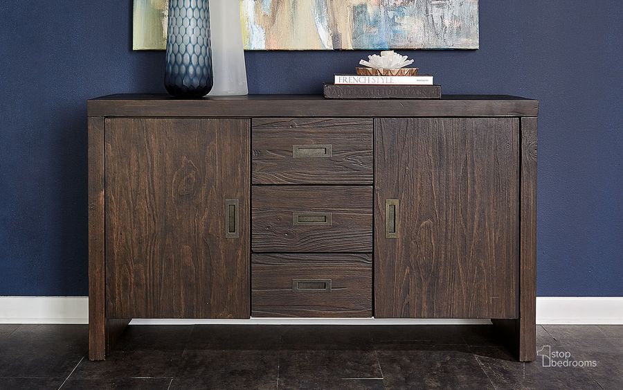 The appearance of Palm Canyon Carob Brown Sideboard designed by A-America in the transitional interior design. This brown piece of furniture  was selected by 1StopBedrooms from Palm Canyon Collection to add a touch of cosiness and style into your home. Sku: PAMCR9020. Product Type: Buffets, Sideboards and Server. Material: Pine. Image1