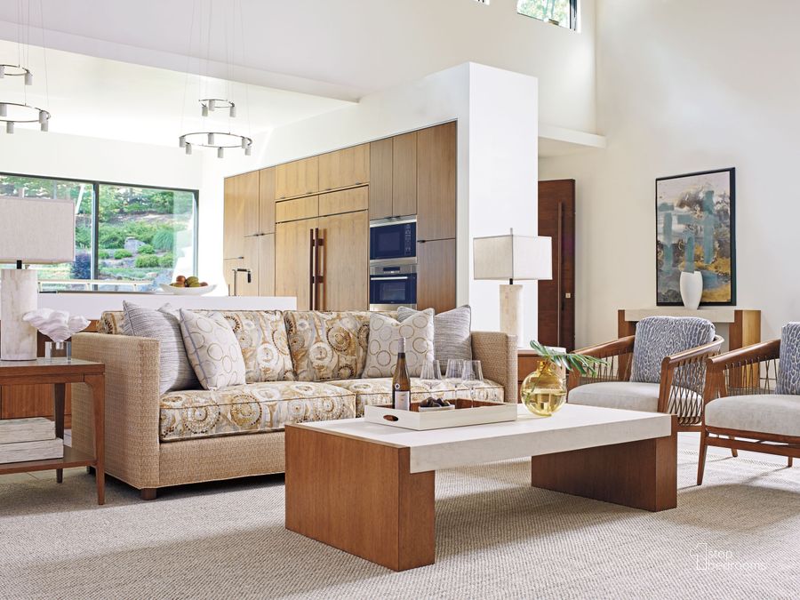 The appearance of Palm Desert Sundrenched Sierra Tan and White Eldorado Rectangular Occasional Table Set designed by Tommy Bahama in the modern / contemporary interior design. This white and brown piece of furniture  was selected by 1StopBedrooms from Palm Desert Collection to add a touch of cosiness and style into your home. Sku: 01-0575-945;01-0575-955. Product Type: Occasional Table Set. Image1