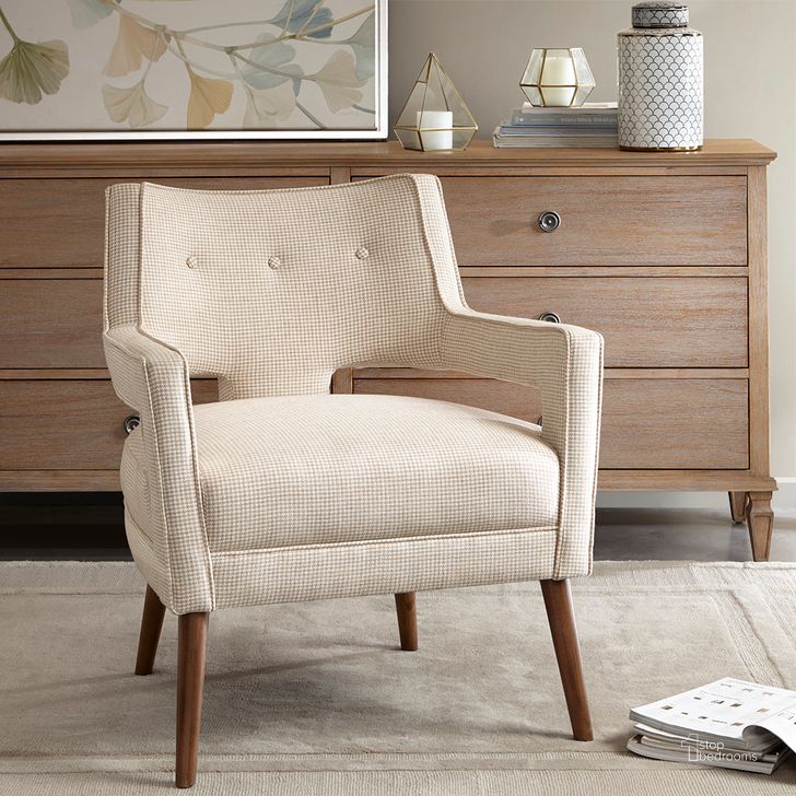 The appearance of Palmer Accent Chair In Cream designed by Olliix in the transitional interior design. This cream piece of furniture  was selected by 1StopBedrooms from Palmer Collection to add a touch of cosiness and style into your home. Sku: MP100-0441. Material: Wood. Product Type: Accent Chair. Image1