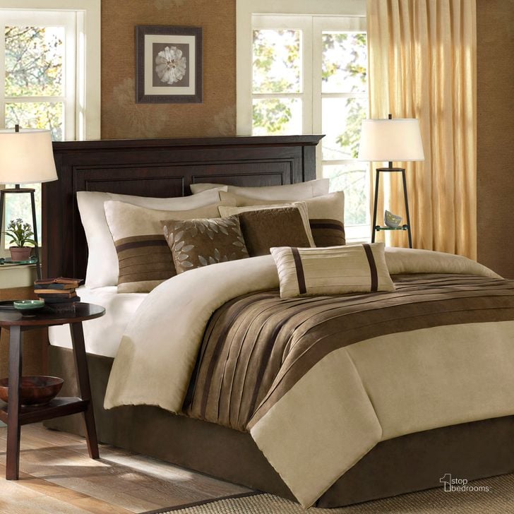 The appearance of Palmer Polyester Microsuede Pieced Queen Comforter 7Pcs Set In Natural designed by Olliix in the transitional interior design. This natural piece of furniture  was selected by 1StopBedrooms from Palmer Collection to add a touch of cosiness and style into your home. Sku: MP10-301. Material: Polyester. Bed Size: Queen. Product Type: Comforter Set. Image1