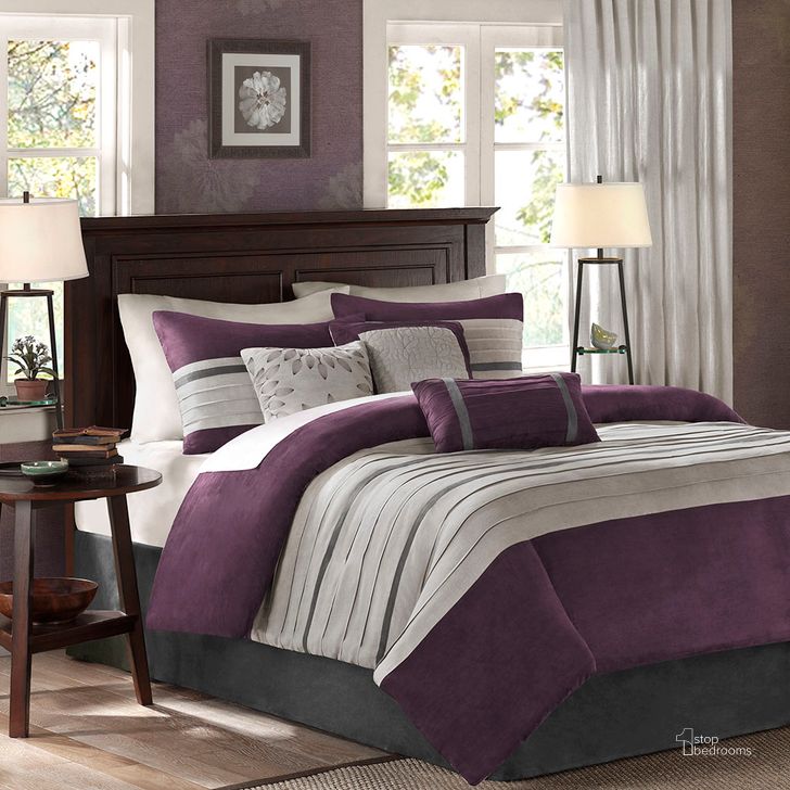 The appearance of Palmer Polyester Microsuede Pieced Queen Comforter 7Pcs Set In Purple designed by Olliix in the transitional interior design. This purple piece of furniture  was selected by 1StopBedrooms from Palmer Collection to add a touch of cosiness and style into your home. Sku: MP10-304. Material: Polyester. Bed Size: Queen. Product Type: Comforter Set. Image1