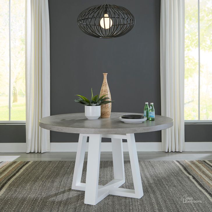The appearance of Palmetto Heights Pedestal Table Set In Shell White and Driftwood designed by Liberty in the modern / contemporary interior design. This white piece of furniture  was selected by 1StopBedrooms from Palmetto Heights Collection to add a touch of cosiness and style into your home. Sku: 499-P5454;499-T5454. Product Type: Pedestal Table. Material: Rubberwood. Image1