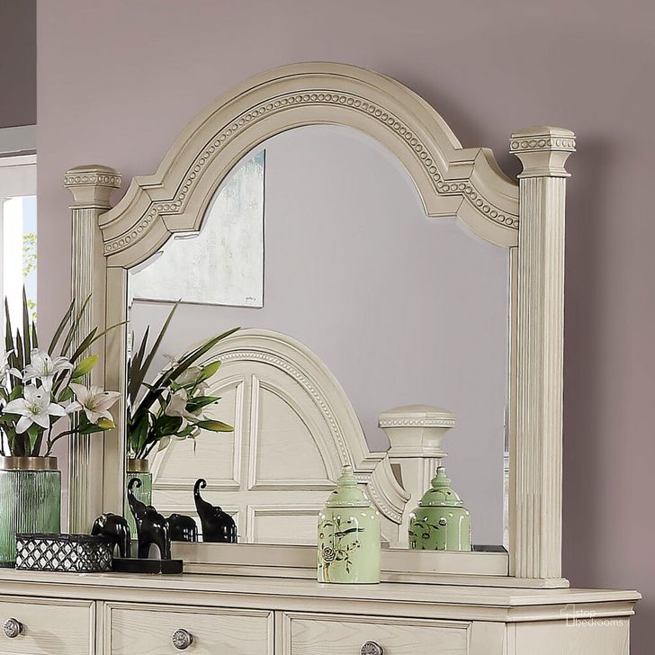 The appearance of Pamphilos Mirror In Antique White designed by Furniture of America in the traditional interior design. This antique white piece of furniture  was selected by 1StopBedrooms from Pamphilos Collection to add a touch of cosiness and style into your home. Sku: FOA7144WH-M. Material: Wood. Product Type: Mirror. Image1