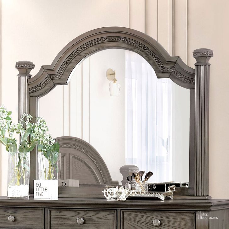 The appearance of Pamphilos Mirror In Gray designed by Furniture of America in the traditional interior design. This gray piece of furniture  was selected by 1StopBedrooms from Pamphilos Collection to add a touch of cosiness and style into your home. Sku: FOA7144GY-M. Material: Wood. Product Type: Mirror. Image1