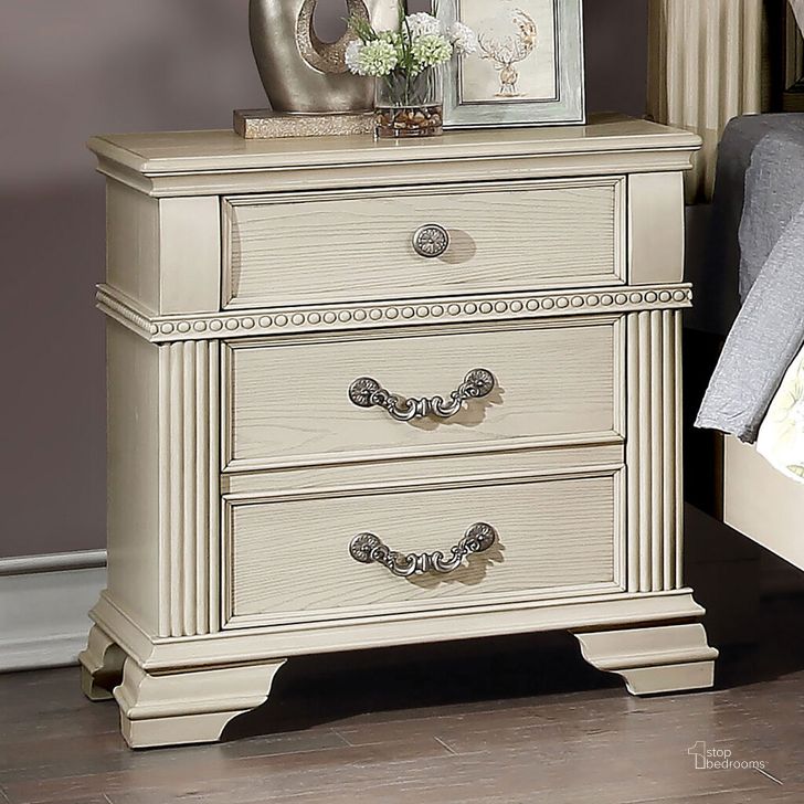 The appearance of Pamphilos Night Stand In Antique White designed by Furniture of America in the traditional interior design. This antique white piece of furniture  was selected by 1StopBedrooms from Pamphilos Collection to add a touch of cosiness and style into your home. Sku: FOA7144WH-N. Material: Wood. Product Type: Nightstand. Image1
