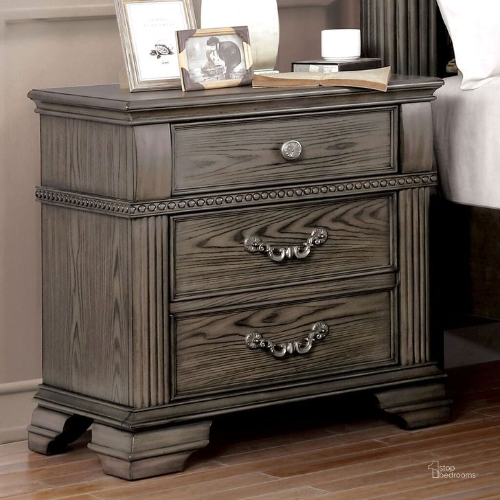 The appearance of Pamphilos Night Stand In Gray designed by Furniture of America in the traditional interior design. This gray piece of furniture  was selected by 1StopBedrooms from Pamphilos Collection to add a touch of cosiness and style into your home. Sku: FOA7144GY-N. Material: Wood. Product Type: Nightstand. Image1