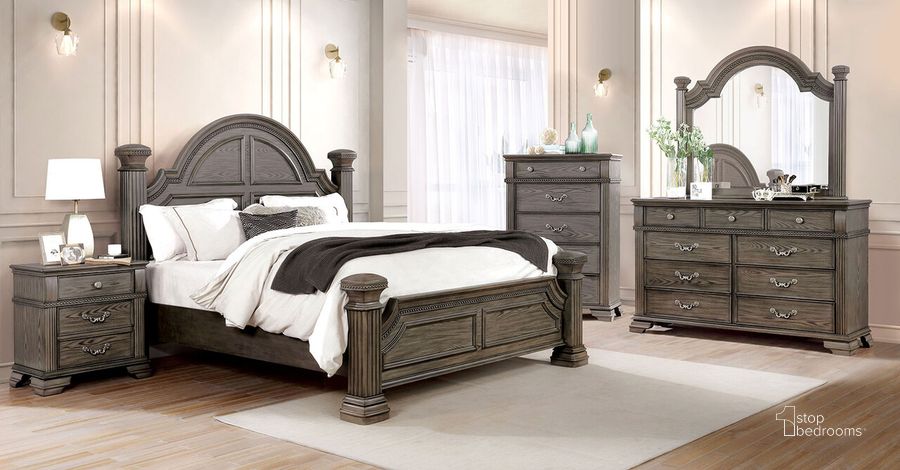 The appearance of Pamphilos Queen Bed In Gray designed by Furniture of America in the traditional interior design. This gray piece of furniture  was selected by 1StopBedrooms from Pamphilos Collection to add a touch of cosiness and style into your home. Sku: FOA7144GY-Q-HBFB;FOA7144GY-Q-R. Bed Type: Poster Bed. Material: Wood. Product Type: Poster Bed. Bed Size: Queen. Image1