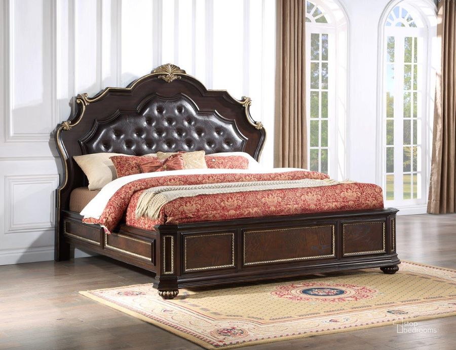 The appearance of Paris Upholstered Queen Bed In Cherry designed by Glory in the traditional interior design. This cherry piece of furniture  was selected by 1StopBedrooms from Paris Collection to add a touch of cosiness and style into your home. Sku: G09300A-QB. Bed Size: Queen. Material: Wood Veneer. Product Type: Upholstered Bed. Image1