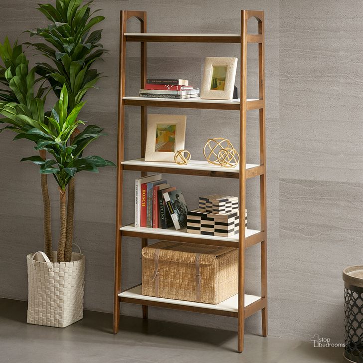 The appearance of Parker Bookcase In Off-White/Pecan designed by Olliix in the transitional interior design. This off-white/pecan piece of furniture  was selected by 1StopBedrooms from Parker Collection to add a touch of cosiness and style into your home. Sku: MP138-0128. Product Type: Bookcase. Material: MDF. Image1