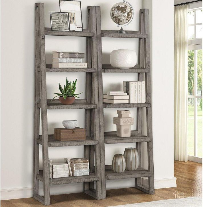 The appearance of Parker House Tempe Grey Stone Pair Of Etagere Bookcases designed by Parker House in the transitional interior design. This grey stone piece of furniture  was selected by 1StopBedrooms from Tempe Collection to add a touch of cosiness and style into your home. Sku: TEM#250P-GST. Product Type: Bookcase. Material: Pine. Image1