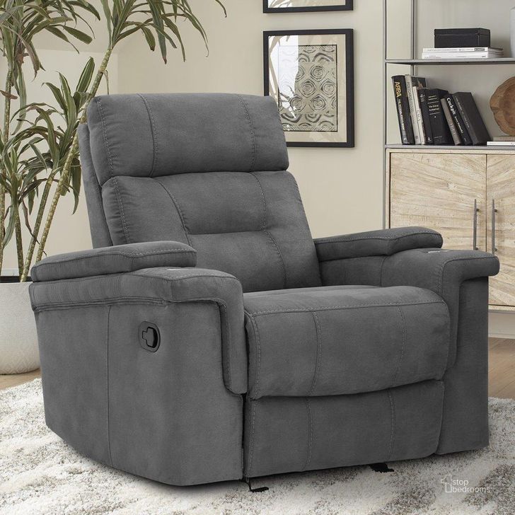 The appearance of Parker Living Diesel Manual Cobra Grey Manual Glider Recliner designed by Parker House in the transitional interior design. This grey piece of furniture  was selected by 1StopBedrooms from Diesel Collection to add a touch of cosiness and style into your home. Sku: MDIE#812G-CGR. Material: Polyester. Product Type: Recliner. Image1