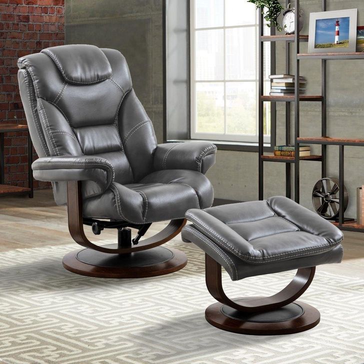 The appearance of Parker Living Monarch Flint Manual Reclining Swivel Chair And Ottoman designed by Parker House in the modern / contemporary interior design. This flint piece of furniture  was selected by 1StopBedrooms from Monarch Collection to add a touch of cosiness and style into your home. Sku: MMON#212S-FLI. Material: Polyester. Product Type: Swivel Chair. Image1