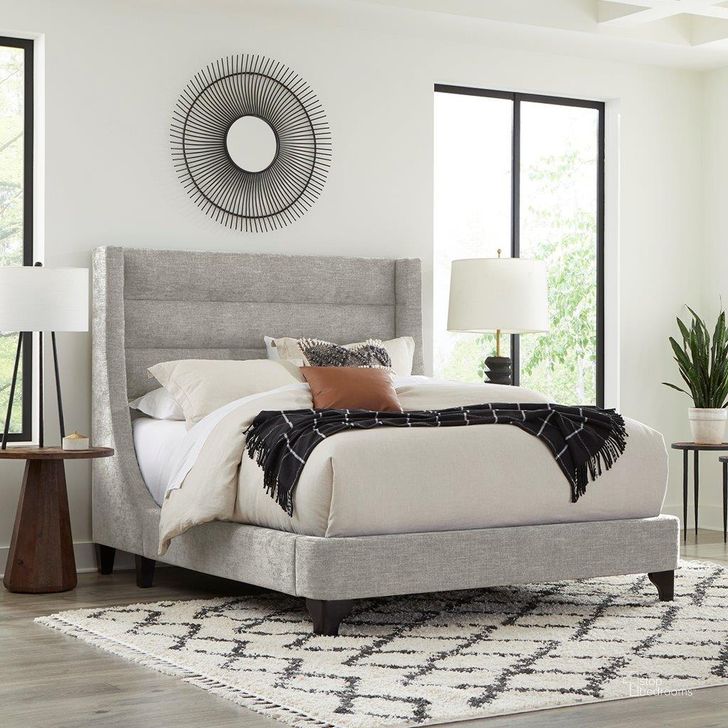 The appearance of Parker Living Sleep Jacob Luxe Light Grey King Bed designed by Parker House in the modern / contemporary interior design. This light gray piece of furniture  was selected by 1StopBedrooms from Jacob Collection to add a touch of cosiness and style into your home. Sku: BJCB#9000HB-LLG;BJCB#9020FBR-LLG. Bed Type: Platform Bed. Material: Polyester. Product Type: Platform Bed. Bed Size: King. Image1