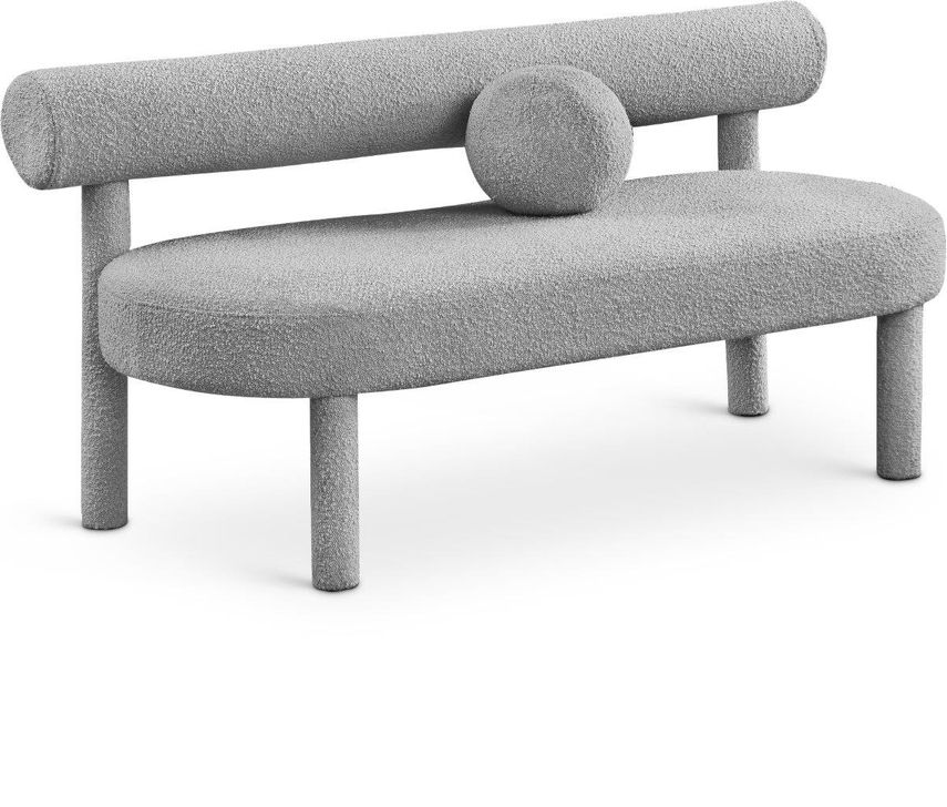 The appearance of Parlor Grey Boucle Fabric Bench designed by Meridian in the modern / contemporary interior design. This grey piece of furniture  was selected by 1StopBedrooms from Parlor Collection to add a touch of cosiness and style into your home. Sku: 474Grey. Material: Wood. Product Type: Bench. Image1