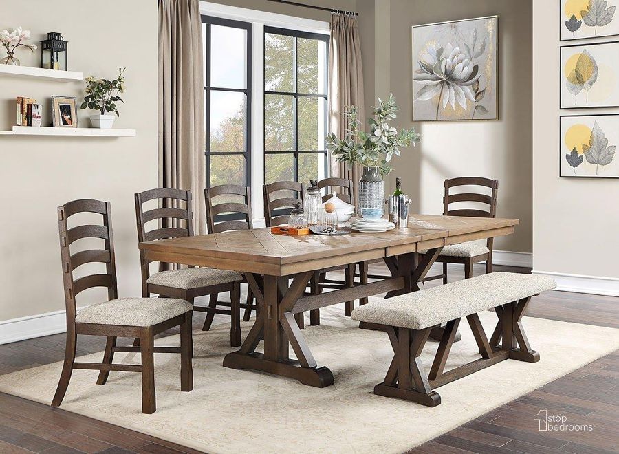 The appearance of Pascaline Dining Room Set designed by ACME in the transitional interior design. This oak piece of furniture  was selected by 1StopBedrooms from Pascaline Collection to add a touch of cosiness and style into your home. Sku: DN00702-1;DN00702-2;DN00703. Table Base Style: Trestle. Material: Wood. Product Type: Dining Room Set. Table Top Shape: Rectangular. Image1