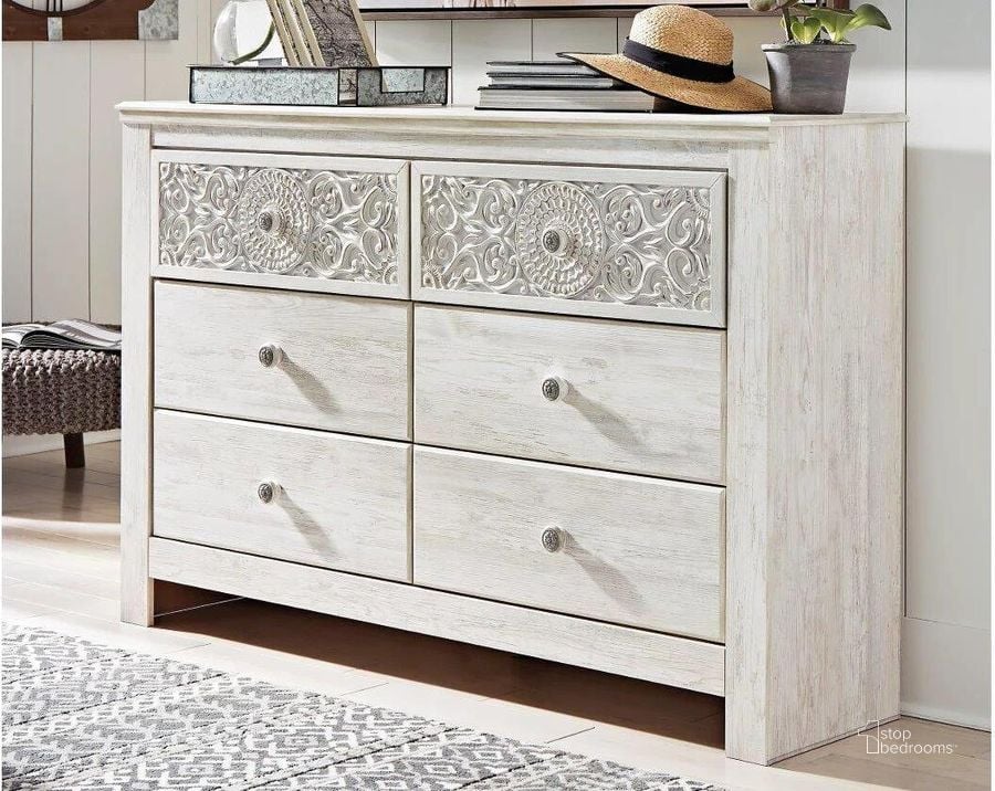 The appearance of Paxberry Whitewash Dresser designed by Signature Design by Ashley in the traditional interior design. This white wash piece of furniture  was selected by 1StopBedrooms from Paxberry Collection to add a touch of cosiness and style into your home. Sku: B181-31. Material: Wood. Product Type: Dresser. Image1