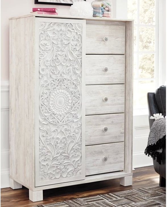 The appearance of Paxberry Whitewash Dressing Chest designed by Signature Design by Ashley in the country / farmhouse interior design. This white wash piece of furniture  was selected by 1StopBedrooms from Paxberry Collection to add a touch of cosiness and style into your home. Sku: B181-48. Material: Wood. Product Type: Chest. Image1