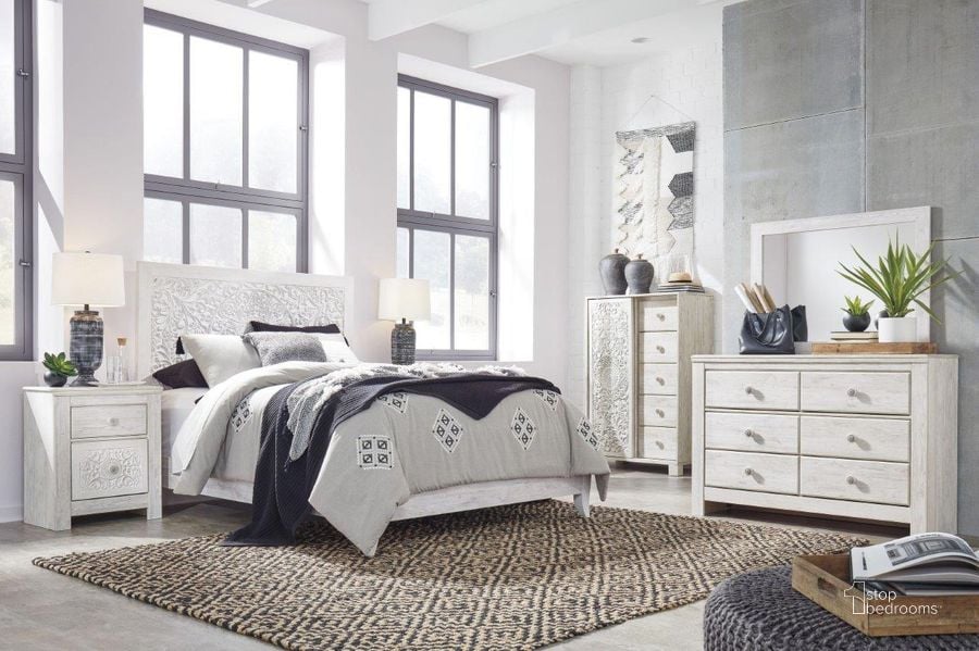 The appearance of Paxberry Whitewash Panel Bedroom Set designed by Signature Design by Ashley in the traditional interior design. This white wash piece of furniture  was selected by 1StopBedrooms from Paxberry Collection to add a touch of cosiness and style into your home. Sku: B181-54;B181-57;B181-92. Bed Type: Panel Bed. Material: Wood. Product Type: Panel Bed. Bed Size: Queen. Image1