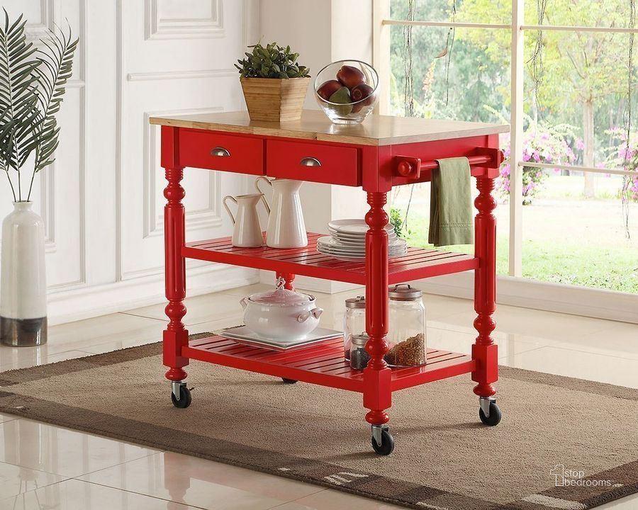 The appearance of Payson Kitchen Cart (Red) designed by Bernards in the traditional interior design. This red piece of furniture  was selected by 1StopBedrooms from Payson Collection to add a touch of cosiness and style into your home. Sku: 7126. Product Type: Kitchen Cart. Material: Rubberwood. Image1