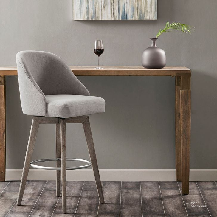 The appearance of Pearce Bar Stool With Swivel Seat In Grey designed by Olliix in the transitional interior design. This grey piece of furniture  was selected by 1StopBedrooms from Pearce Collection to add a touch of cosiness and style into your home. Sku: MP104-1052. Material: Wood. Product Type: Barstool. Image1