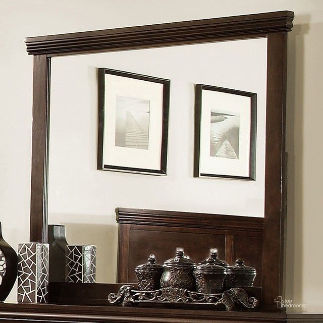 The appearance of Pebble Brown Cherry Mirror designed by Furniture of America in the transitional interior design. This brown piece of furniture  was selected by 1StopBedrooms from Pebble Collection to add a touch of cosiness and style into your home. Sku: CM7113CH-M. Material: Wood. Product Type: Dresser Mirror. Image1
