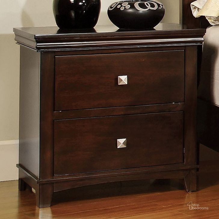 The appearance of Pebble Brown Cherry Nightstand designed by Furniture of America in the transitional interior design. This brown piece of furniture  was selected by 1StopBedrooms from Pebble Collection to add a touch of cosiness and style into your home. Sku: CM7113CH-N. Material: Wood. Product Type: Nightstand. Image1