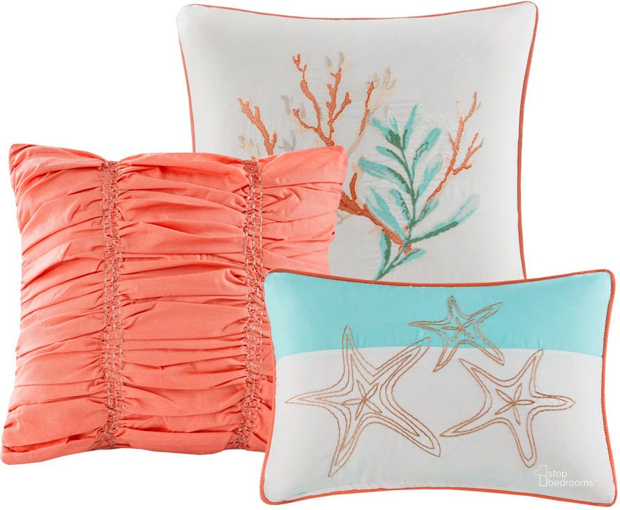 The appearance of Pebble Cotton Sateen Printed 6Pcs Queen Coverlet Set In Coral designed by Olliix in the coastal interior design. This coral piece of furniture  was selected by 1StopBedrooms from Pebble Beach Collection to add a touch of cosiness and style into your home. Sku: MP13-2709. Material: Polyester. Bed Size: Queen. Product Type: Coverlet Set. Image1
