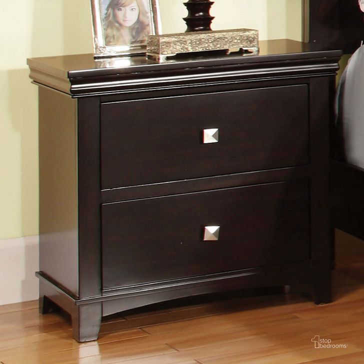 The appearance of Pebble Espresso Nightstand designed by Furniture of America in the modern / contemporary interior design. This brown piece of furniture  was selected by 1StopBedrooms from Pebble Collection to add a touch of cosiness and style into your home. Sku: CM7113EX-N. Material: Wood. Product Type: Nightstand. Image1