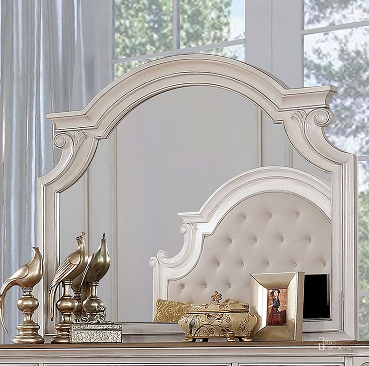 The appearance of Pembroke Mirror In White Wash designed by Furniture of America in the transitional interior design. This white wash piece of furniture  was selected by 1StopBedrooms from Pembroke Collection to add a touch of cosiness and style into your home. Sku: CM7561M. Material: Wood. Product Type: Mirror. Image1