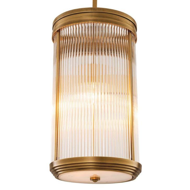The appearance of Pendant Rousseau L Antique Brass Finish Ul designed by Eichholtz in the modern / contemporary interior design. This antique brass piece of furniture  was selected by 1StopBedrooms from Rousseau Collection to add a touch of cosiness and style into your home. Sku: 116587UL. Material: Glass. Product Type: Pendant Lighting. Image1