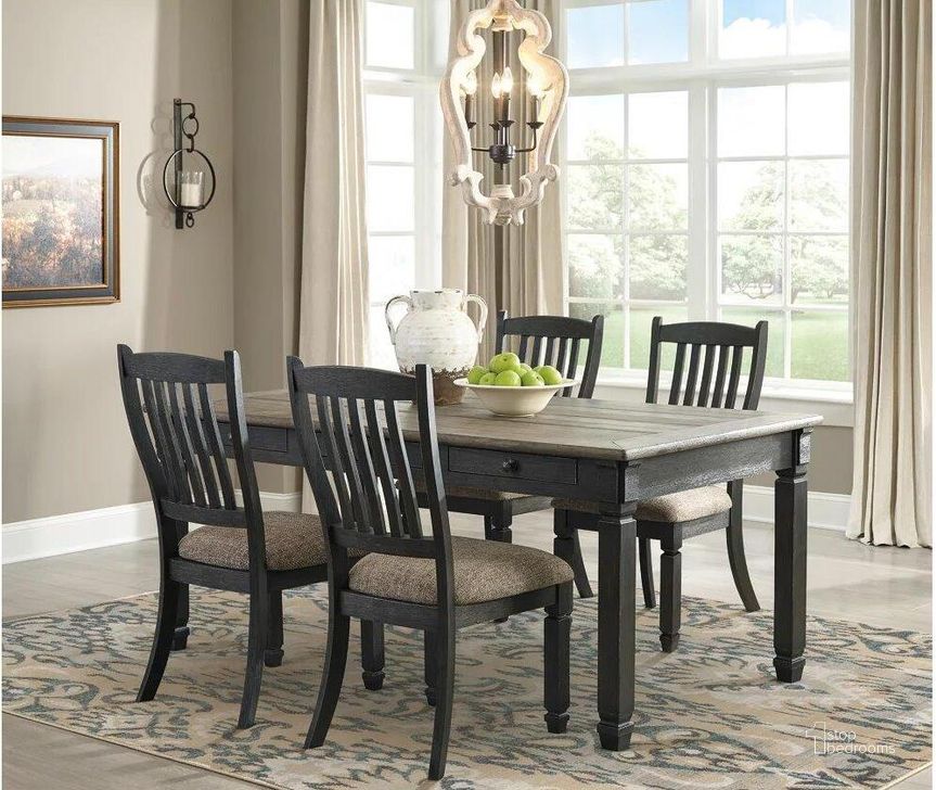 The appearance of Pendene Black Dining Room Set 0qd2310127 designed by Isaac Tahari in the transitional interior design. This black and gray piece of furniture  was selected by 1StopBedrooms from Pendene Collection to add a touch of cosiness and style into your home. Sku: D736-01;D736-25. Table Base Style: Legs. Material: Wood. Product Type: Dining Room Set. Table Top Shape: Rectangular. Size: 40". Image1