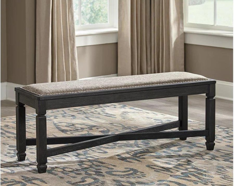 The appearance of Pendene Black/Grayish Brown Dining Bench designed by Isaac Tahari in the transitional interior design. This black/grayish brown piece of furniture  was selected by 1StopBedrooms from Pendene Collection to add a touch of cosiness and style into your home. Sku: D736-00. Material: Fabric. Product Type: Dining Bench. Image1