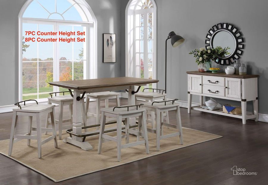 The appearance of Pendleton Two Tone Ivory And Honey Oak Gathering Dining Room Set designed by Steve Silver in the transitional interior design. This white and brown piece of furniture  was selected by 1StopBedrooms from Pendleton Collection to add a touch of cosiness and style into your home. Sku: TN600GT;TN600CS. Product Type: Dining Room Set. Material: MDF. Image1