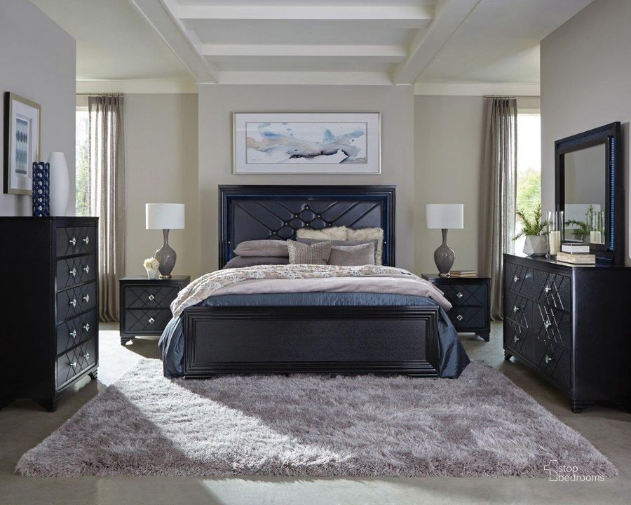 The appearance of Penelope Midnight Star Panel Bedroom Set designed by Coaster in the modern / contemporary interior design. This black piece of furniture  was selected by 1StopBedrooms from Penelope Collection to add a touch of cosiness and style into your home. Sku: 223571QB1;223571QB2;223571QB3;223572. Bed Type: Panel Bed. Product Type: Panel Bed. Bed Size: Queen. Material: MDF. Image1