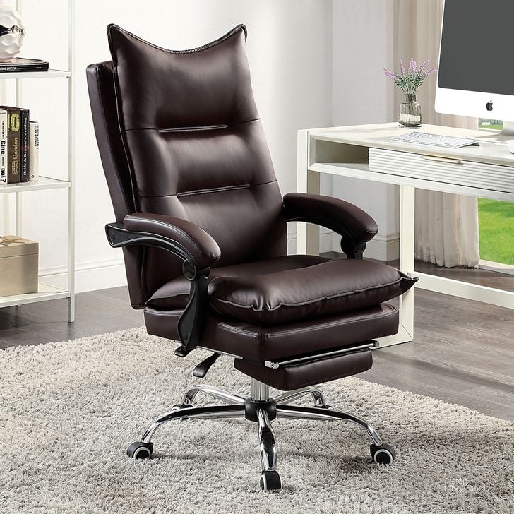 The appearance of Perce Office Chair In Brown designed by Furniture of America in the modern / contemporary interior design. This brown piece of furniture  was selected by 1StopBedrooms from Perce Collection to add a touch of cosiness and style into your home. Sku: CM-FC668BR. Material: Leather. Product Type: Office Chair. Image1