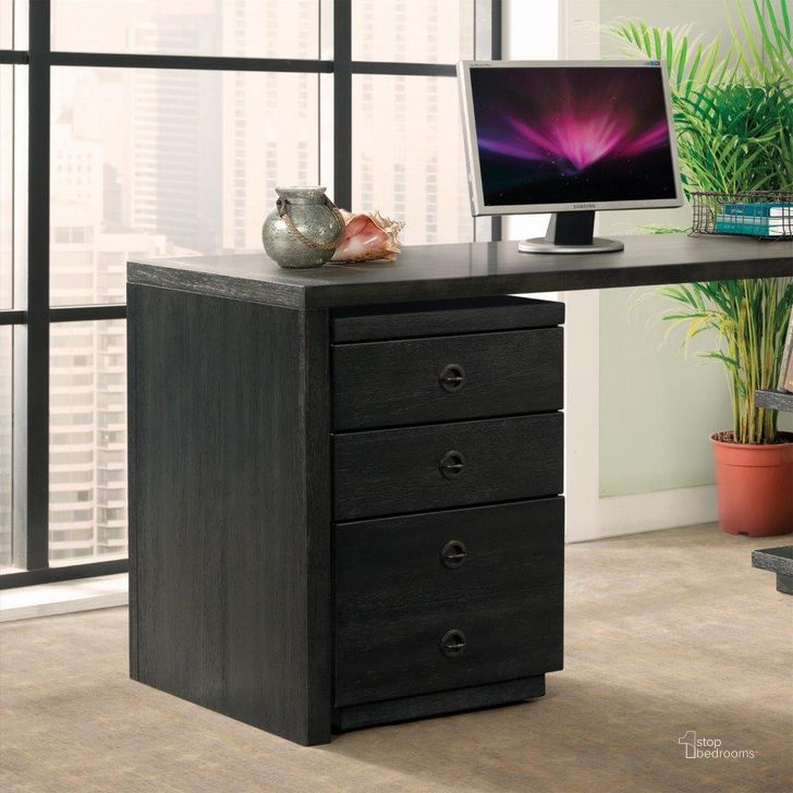 The appearance of Perspectives Ebonized Acacia Mobile File Cabinet designed by Riverside Furniture in the transitional interior design. This black piece of furniture  was selected by 1StopBedrooms from Perspectives Collection to add a touch of cosiness and style into your home. Sku: 28236. Product Type: File Cabinet. Image1